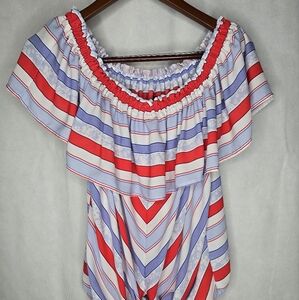 Express Blouse Red White Blue Sleeveless Off Shoulder Tie Front Patriotic XL
